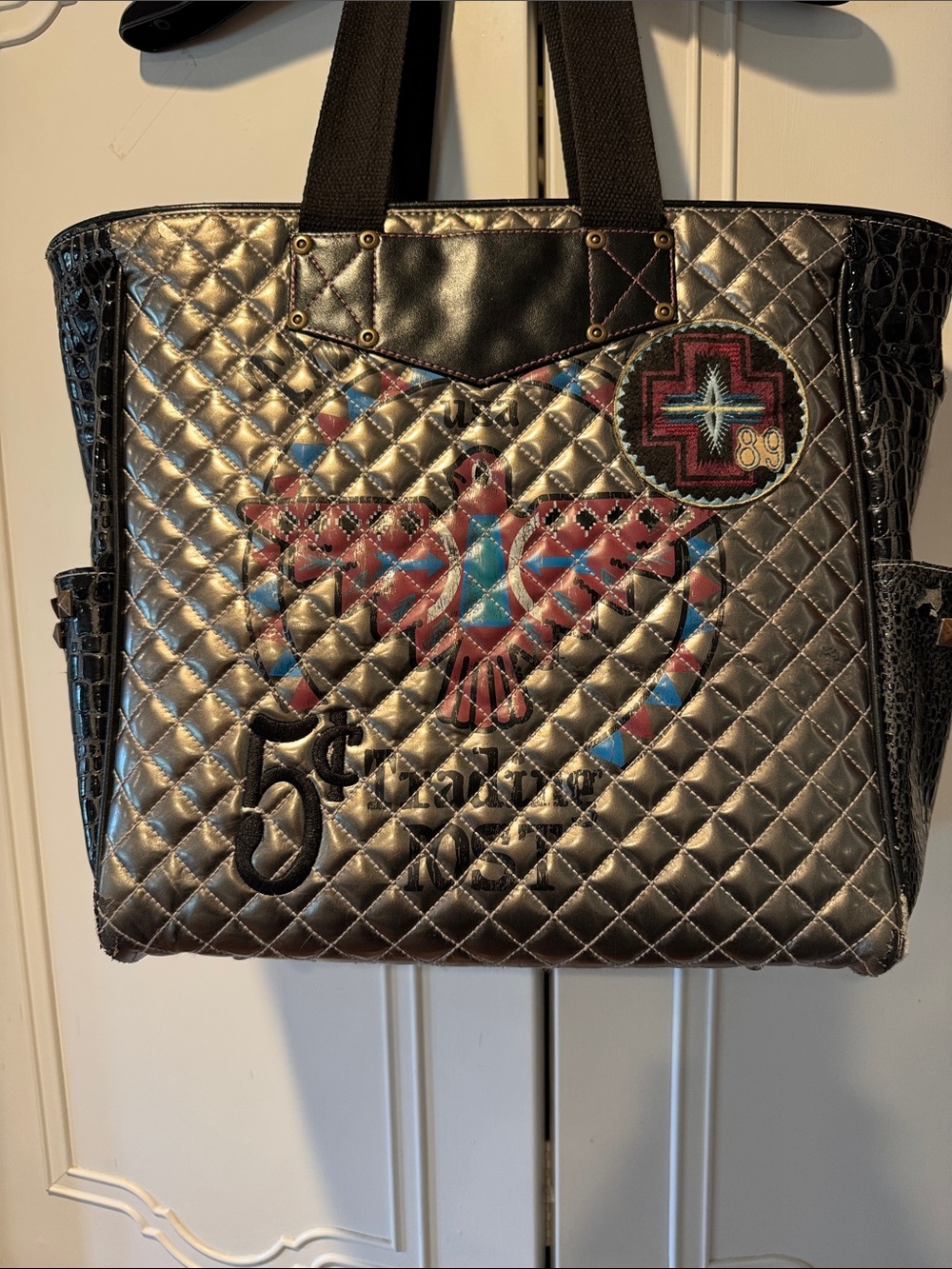 Rare Double D Ranch Metallic Quilted Thunderbird Graphic Tote - Picture 7 of 13